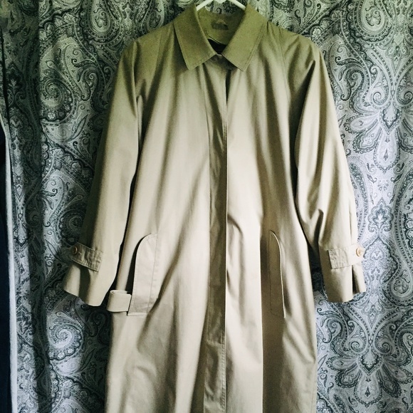 LONDON FOG TRENCH -BELTED -PEPLEM SPLIT BACK COLLAR- ZIP IN LINING LONG SZ 10 P - Picture 1 of 7